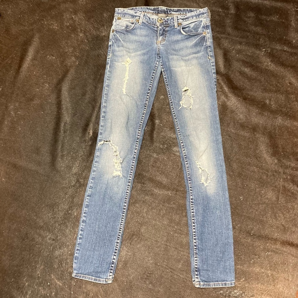 ARMANI EXCHANGE distressed skinny jeans Y2K “handstand destroyed” sz 0 short GUC